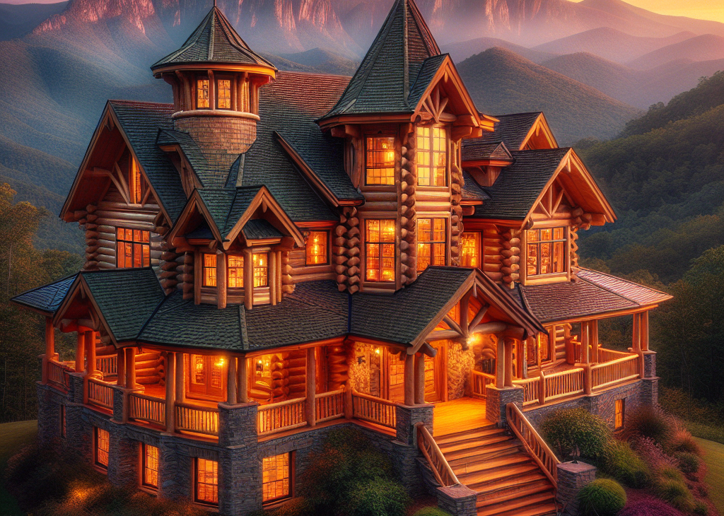 Exquisite $1.4 Million Log Home with Turret and Stunning Blue Ridge Mountain Views