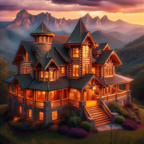 Exquisite $1.4 Million Log Home with Turret and Stunning Blue Ridge Mountain Views